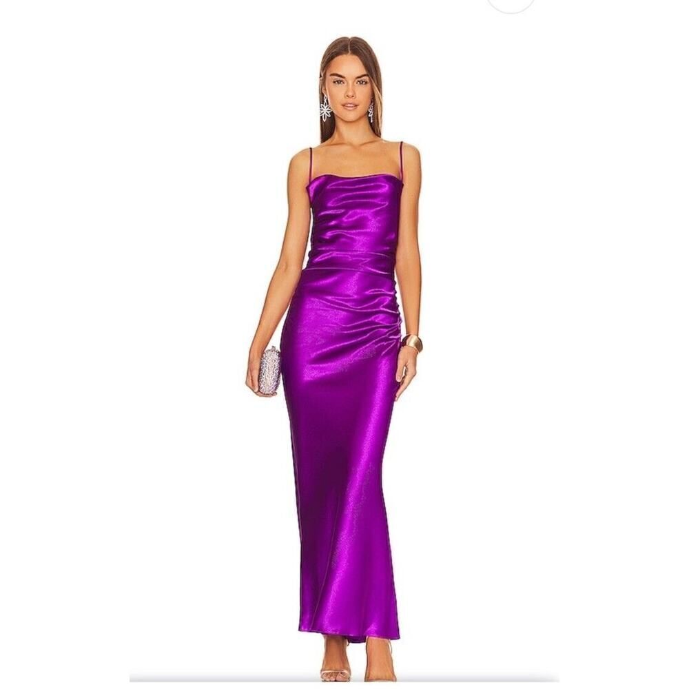 Superdown Lanthea Satin Purple Jewel Tone Slip Dress Maxi Revolve $98 NWT S